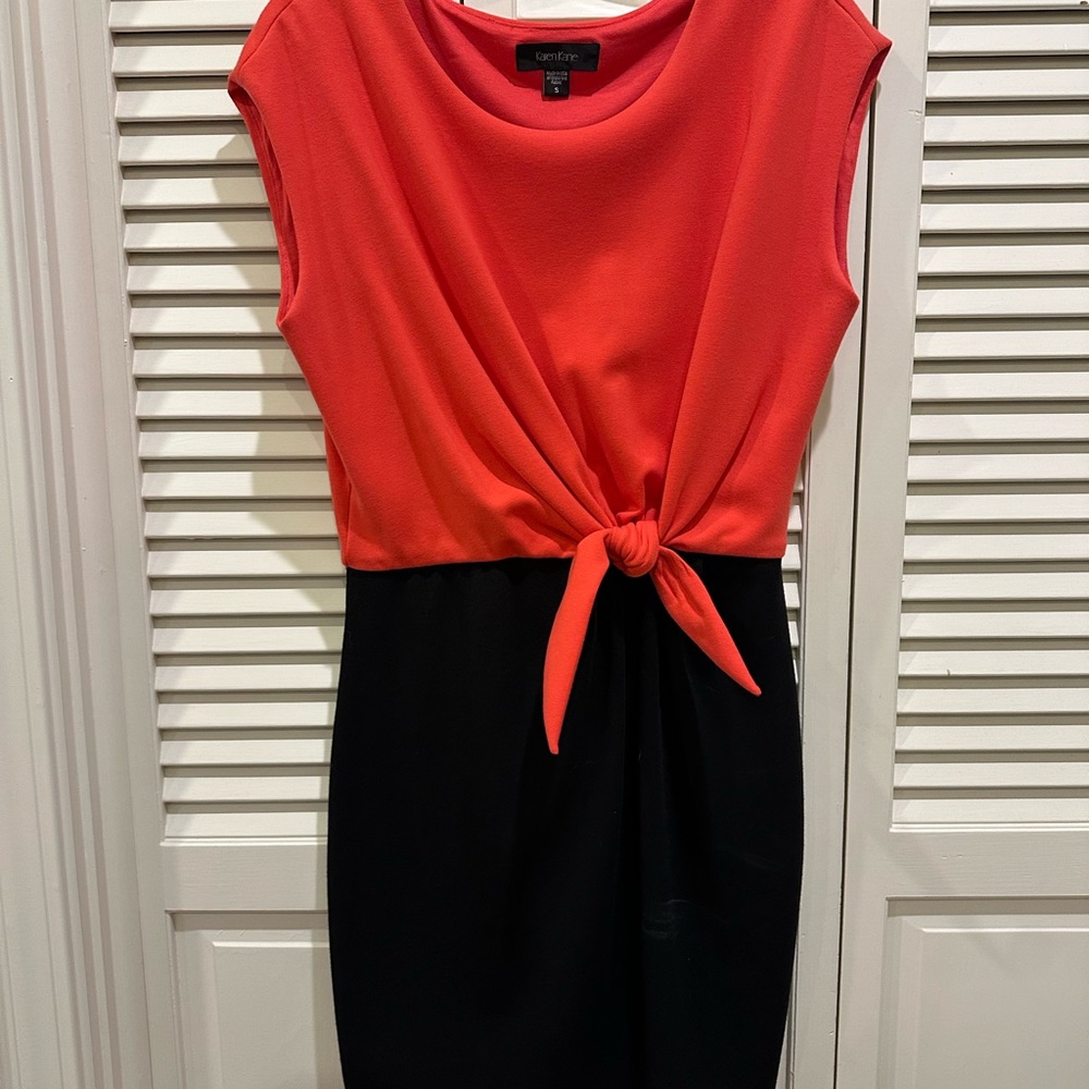 Karen Kane Orange and Black Sheath Midi Dress